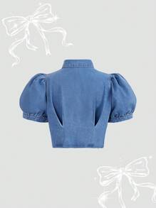 SHEIN MOD Áo sơ mi denim dáng ôm tay ngắn cỡ lớn có cổ, trang phục thường ngày, kỳ nghỉ xuân, áo nữ mùa xuân, áo mùa hè, kỳ nghỉ hè dành cho phụ nữ, mùa xuân thập niên 90 dành cho phụ nữ, phong cách Y2k Cowgirl dành cho phụ nữ, kỳ nghỉ xuân, đi chơi, thời trang đường phố, phong cách những năm 2000, tiệc độc thân Gyaru, buổi hòa nhạc dành cho phụ nữ, buổi hòa nhạc dành cho phụ nữ, buổi hòa nhạc Old Money Vegas, lễ hội dành cho phụ nữ, lễ hội Rave, lễ Phục sinh, sinh nhật dành cho phụ nữ - Màu xanh lam - Xem 3