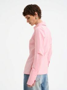 Aalyst Women's Long Sleeve Plain Cotton Shirt With Lapel & Ruffle Design, Slim Waist, Autumn/Winter