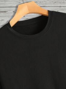 Manfinity Homme 男士情人节T恤，黑色短袖心形图案，情人节庆祝T恤情人节男士印花T恤 - 黑色 - 查看 3