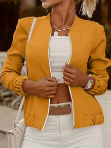INAWLY Women's Short Basic Bomber Jacket, Lightweight For Spring Autumn Everyday Wear Fall Winter Cloth For Women - Yellow - View 1