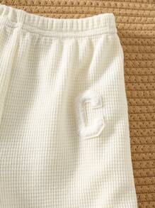 Baby Boy Letter Seal Contrast Color Knitted Soft Round Neck Wide Strap Pullover Top Elastic Waist Shorts Two-Piece Set