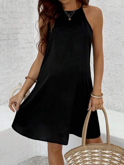 SHEIN Đầm bầu cổ yếm ngắn màu trơn thường ngày