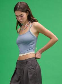 COUREZ Double Layer Cami Top Y2K Sexy - Grey - View 2