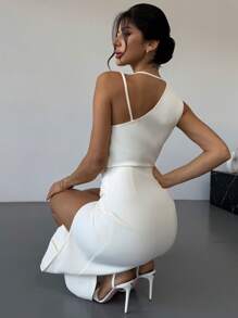 Firerie 女士优雅简约纯色无袖长款派对连衣裙 - 米色 - 查看 4