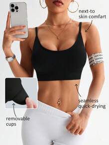 Easithlete Sujetador deportivo sin costuras para mujeres (Negro) - Negro - Ver 2