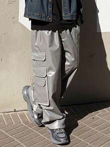 Manfinity EMRG Pantalon décontracté ample de couleur unie avec poche, pour un port quotidien - Gris - Voir 1