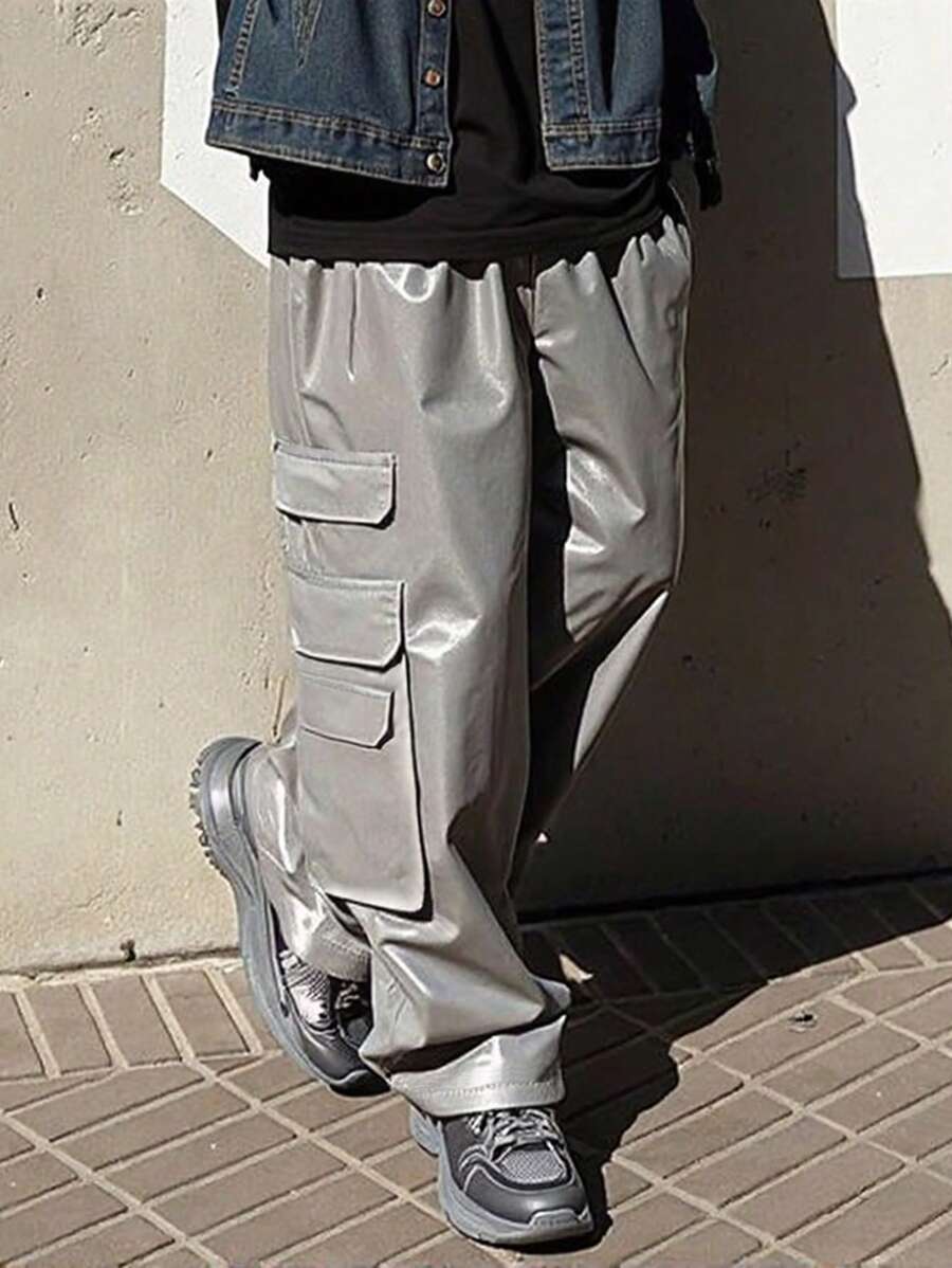 Manfinity EMRG Pantalon décontracté ample de couleur unie avec poche, pour un port quotidien - Gris - Voir 1