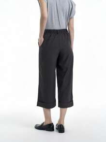 SHEIN Clasi 高档休闲卷边阔腿中长裤春夏 - 灰色 - 查看 2