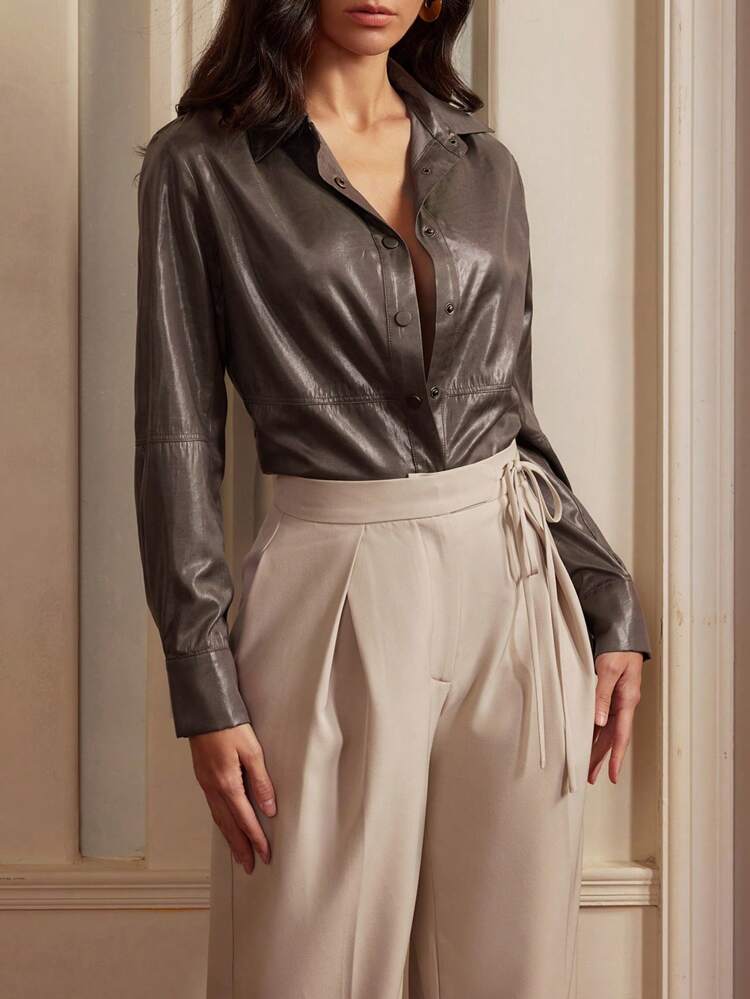 Anewsta Elaire Classic Casual Fashion Round Collar Long Sleeve Blouse For Women, Elegant, Modest, Business Casual Look