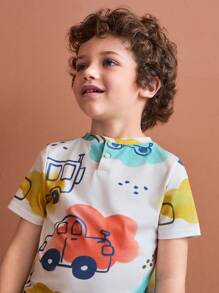 SHEIN Young Boys Colorful Cute Car Graphic Print Stripe T-Shirt - Multicolor - View 6