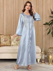 Al Najma Váy suông rộng rãi thêu sequin trang trí, Kaftan & Jalabiya, Váy dạ hội sang trọng dành cho phụ nữ, kín đáo - Màu xanh lam - Xem 6