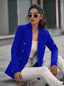 Aveloria Modichic Double Breasted Decor Pocket Blazer Workwear  - Royal Blue - View 3