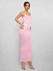 Aloruh Vestido largo de unicolor con lazo en la espalda y adorno, informal y elegante para uso diario, vestidos de primavera para mujeres, vestidos de graduación, bodas casuales, vestidos de vacaciones, vestidos de carnaval - Rosa - Ver 5