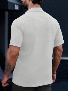 Manfinity Homme Men's Casual All-Match Solid Color Textured Short-Sleeved Shirt, Summer - White - View 2