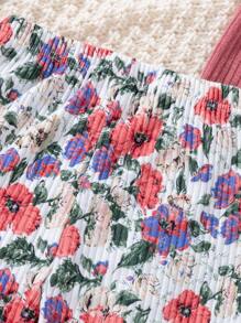 SHEIN Tween Girls Casual Ditsy Floral Digital Print & Solid Ribbed Wide Leg Pants, Multi-Pack - Multicolor - View 6