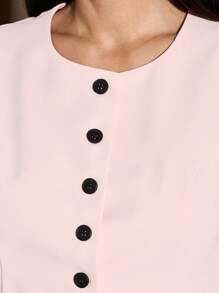 AiiRZ Bộ đồ công sở chuyên nghiệp hai mảnh, áo peplum không tay cài nút phía trước và quần ống rộng cạp cao, trang phục mặc buổi tối cho mùa xuân hè - Hồng - Xem 7