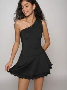 Easelle Black Knit One Shoulder Women's Mini Dress