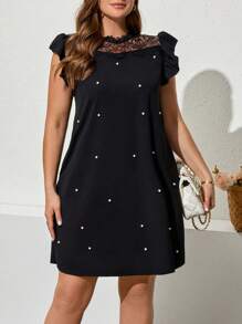 SHEIN Clasi Plus Size Lace-Trimmed Hem Simple Casual Mini Skirt, Suitable For Summer/Spring, Retro, Vacation, Valentine's Day, Elegant Women's Dress, Women's Birthday Dress, Women's Wedding Guest Dress, Women's Dignified Dress, Carnival, Elegant Women's Attire, Evening Banquet, Elegant Wedding Dress. - Black - View 7