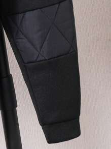 SHEIN 2 Pieces Of Young Boys Clothing Casual College Comfortable Quilted Jacket Long Sleeve Coat And Sweatpants Set Suitable For Commuting To School Daily Casual College Suitable For Kids Outfits Young Boy Clothes Back To School Boys Set Suitable For Birthday Parties, Evening Parties, Performances, Weddings, Baptisms, Opening Ceremonies Daily Suitable For School Suitable For Travel Suitable For Sports Suitable For Autumn And Winter Seasons, Fleece, Thickened - Black - View 3