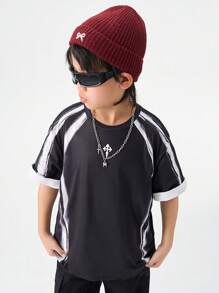 SHEIN T-shirt mode à rayures à manches courtes et col rond pour adolescents au printemps/été - Noir - Voir 5