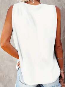 SHEIN Top de tirantes de cuello redondo con estampado de cabeza de toro casual - Blanco - Ver 2