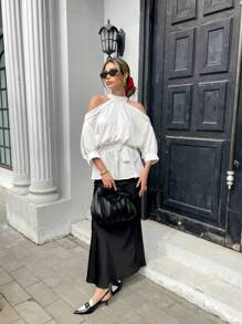 Chiquease Women's Open Shoulder Shirts, Stylish Commuter Evening Wear, Elegant Shirts