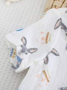 Cozy Pixies 2pcs Baby Boy Cartoon Animal Print Polo Collar Short Sleeve Top And Elastic Waist Shorts Set - Khaki - View 4