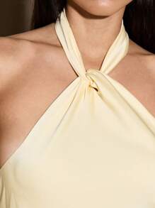 AiiRZ 优雅缎面露背长款晚礼服及地正式婚礼宾客礼服派对舞会庆典特殊场合礼服，高光饰面