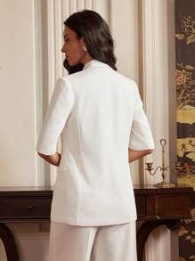 Anewsta Women's White Embroidered Casual Business Blazer, Elegant Old Money Style, Suitable For Spring And Summer - White - View 2