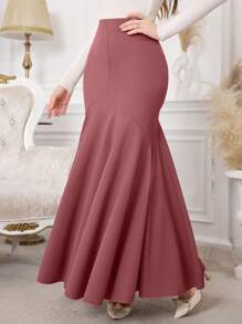 Modelyn 修身高腰鱼尾喇叭女裙 - 粉色 - 查看 7