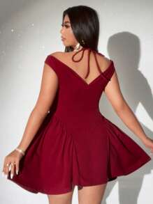 Viva Relle Plus Size Women Solid Color Ruffle Ruffle Hem Fashion Dress - Red - View 7