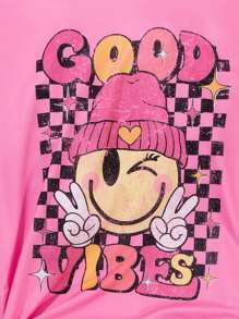 SHEIN 2pcs/Set Girls Casual Streetwear Sunshine Smiling Face Cute Pattern Loose Comfy T-Shirt & Bike Shorts Set - Multicolor - View 3