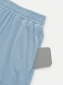 GlowEve Women's Casual Solid Color Tie-Waist Wrap Top And Pants 2 Pieces Set - Baby Blue - View 6