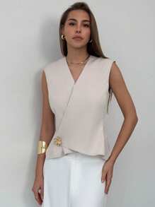 Aloruh 女士纯色无袖 V 领休闲西装外套