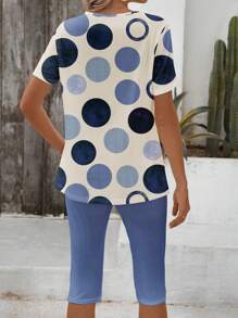 EMERY ROSE 2pcs/Set Women's Casual Minimalist Allover Polka Dot Pattern Outfit, Suitable For Summer - Multicolor - View 2