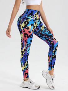 SHEIN Sport Gameset Naadloze geometrische luipaardprint kleurrijke legging