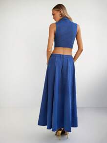 Forever 21 Sleeveless Vintage Elegant Street Style Dress For Women, Spring - Medium Wash - View 2