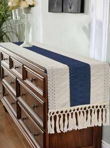 1pc Boho Table Runner Macrame Table Runners For Home Decor ,Cream & Brown Macrame Table Runner With Tassels For Boho Dining Bedroom Decor Rustic Bridal Shower,Farmhouse Rustic Table Runner,Place Mat,Thanksgiving Christmas Home Decor (Multiple Sizes Available) - Navy Blue - View 8