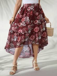 EMERY ROSE Damska swobodna spódnica letnia z elastyczną talią i kokardą, warstwowa, wysoka i niska, z falbanką