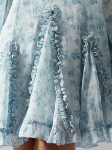 MISSGUIDED Vestido mini de volantes estilo victoriano con mangas globo, fruncido, floral, para té de primavera-verano, estilo dulce para dama de honor y vestido de invitada de boda - Celeste - Ver 3