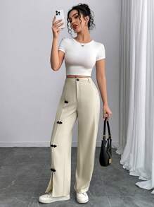 Calvaya Women's Straight Leg Loose Casual Pants With Button Design