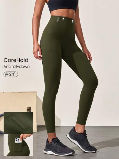 GLOWMODE 24 英寸 FeatherFit™-Sculpt 紧身防滑贴身收腹紧身裤带侧袋中等强度健身慢跑健身房训练