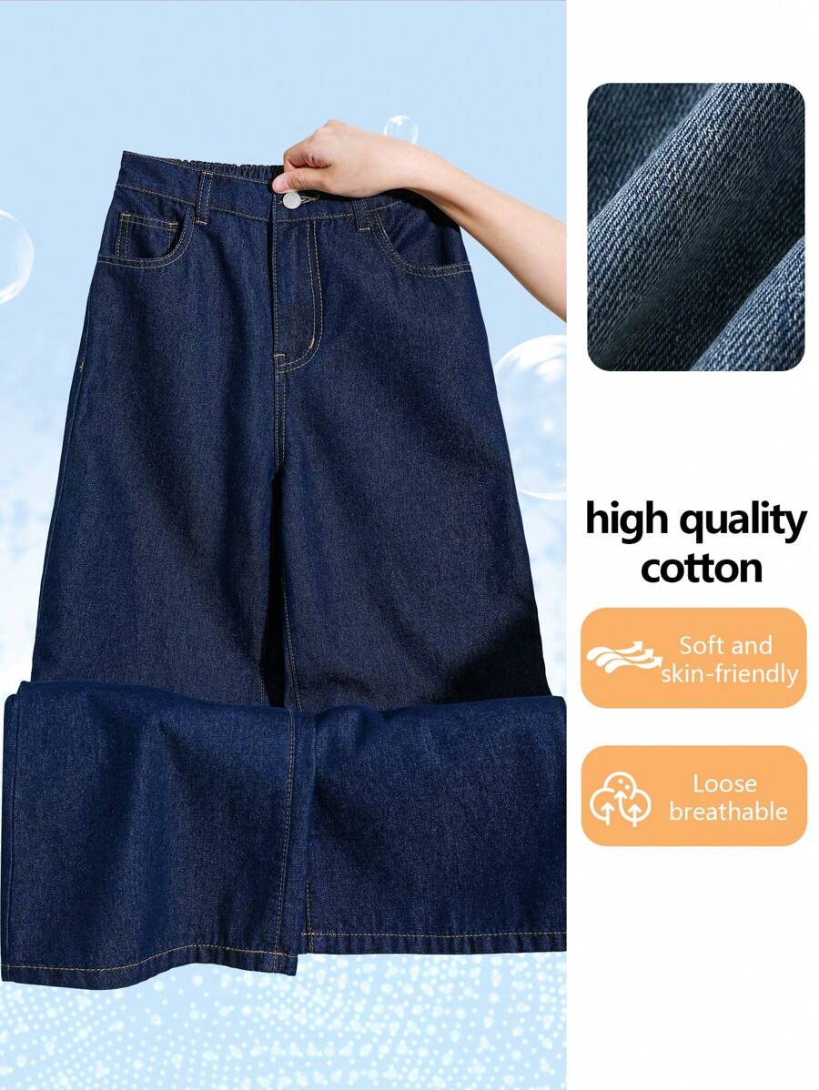 SHEIN Tween Boy Fashion Casual Based Cool Blue Cel Cool Feeling Denim Baggy Jeans For Boy Soft Dailywear And The Four Seasonsr Kids Clothes - Blue - View 1