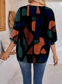 EMERY ROSE 女士休闲宽松 V 领 3/4 袖衬衫，适合夏季