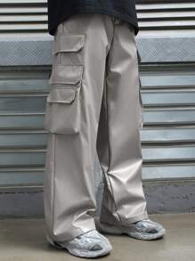 Manfinity EMRG Pantalon décontracté ample de couleur unie avec poche, pour un port quotidien - Gris - Voir 5