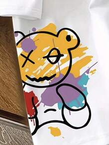 Calvaya Áo thun tay ngắn in kỹ thuật số hình chú gấu dễ thương, thoải mái và đa năng cho nữ - trắng - Xem 5