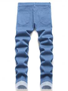 Manfinity Homme Plus Size Men Casual Distressed Skinny Fit Denim Jeans - Light Wash - View 3