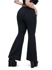 Whyspr Casual Punk Plus Size Fashionable Black Pants With Lace-Up Detail - Black - View 2