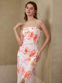 MOTF FLORAL PRINT FRINGE HEM DRESS - Multicolor - View 4
