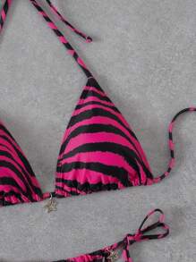 Swim Vcay Ensemble de bikini avec pendentif étoile à motif zébré, simple, et décontracté pour un usage quotidien. Parfait pour les vacances d'été à la plage.